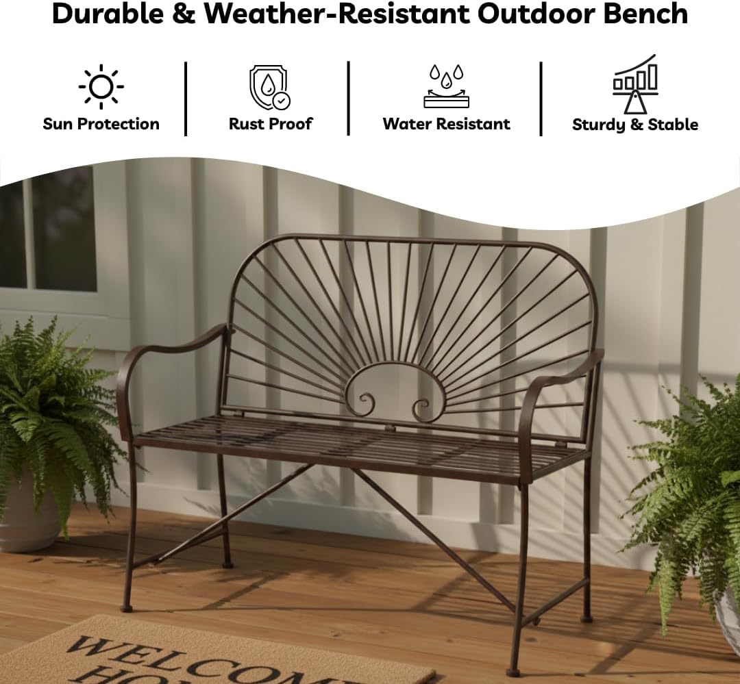 🌟🍃💫 Sunbeam Dual Rocker – Wrought Iron Gliding Bench for 2, Outdoor Patio Furniture