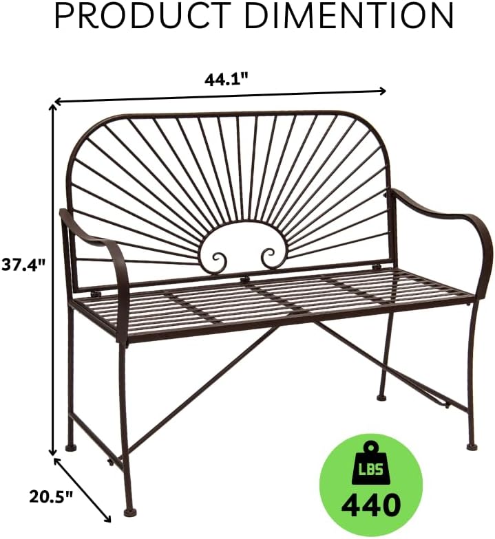 🌟🍃💫 Sunbeam Dual Rocker – Wrought Iron Gliding Bench for 2, Outdoor Patio Furniture