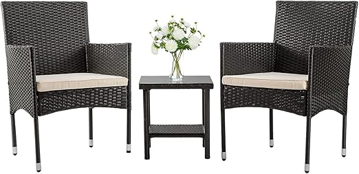 🏡🍃☕ 4-Piece Outdoor Rattan Set – Patio Sofa + 2 Chairs + Glass Table for Garden & Porch