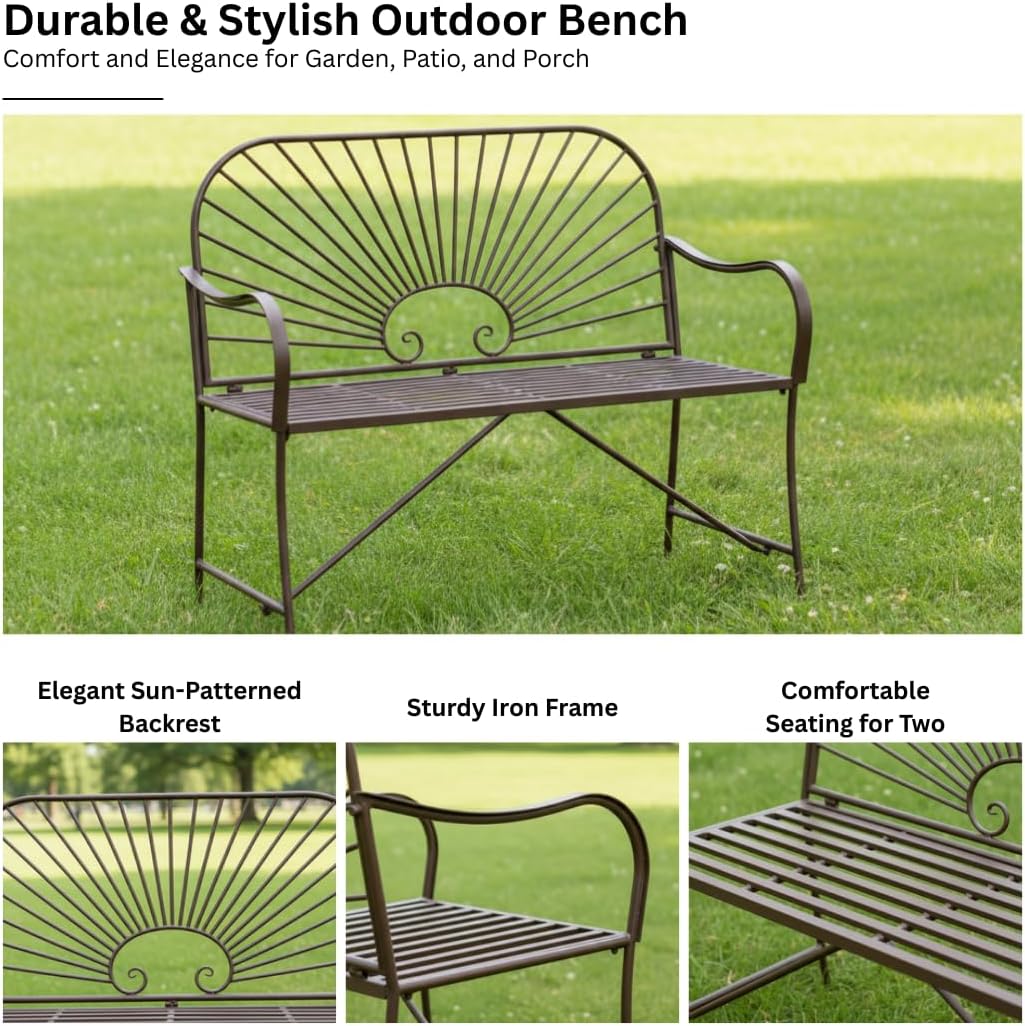 🌟🍃💫 Sunbeam Dual Rocker – Wrought Iron Gliding Bench for 2, Outdoor Patio Furniture