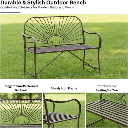 🌟🍃💫 Sunbeam Dual Rocker – Wrought Iron Gliding Bench for 2, Outdoor Patio Furniture