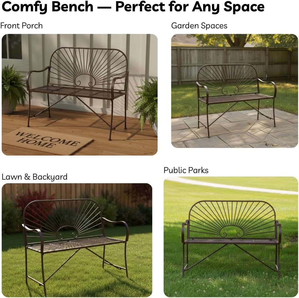 🌟🍃💫 Sunbeam Dual Rocker – Wrought Iron Gliding Bench for 2, Outdoor Patio Furniture
