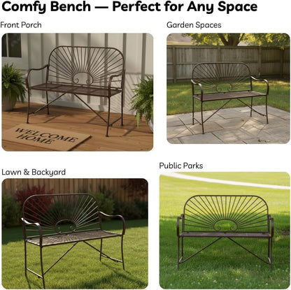 🌟🍃💫 Sunbeam Dual Rocker – Wrought Iron Gliding Bench for 2, Outdoor Patio Furniture
