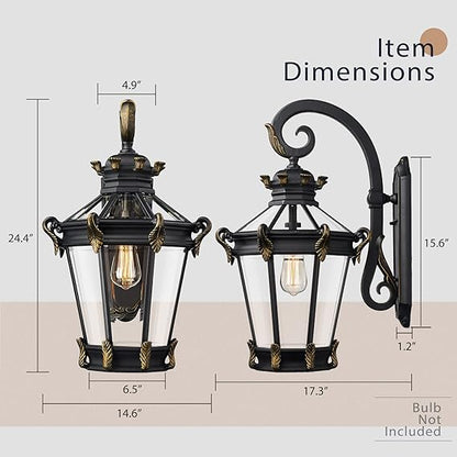 🏡🌿💡 24.4" Large Wall Lantern – Outdoor Farmhouse Porch Light w Clear Glass