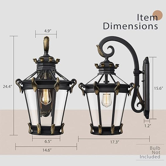 🏡🌿💡 24.4" Large Wall Lantern – Outdoor Farmhouse Porch Light w Clear Glass