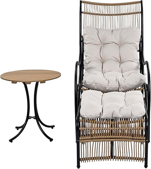🏖️☀️🌿 3-Piece Wicker Patio Set – Lounge Chair + Ottoman + Table for Garden & Balcony