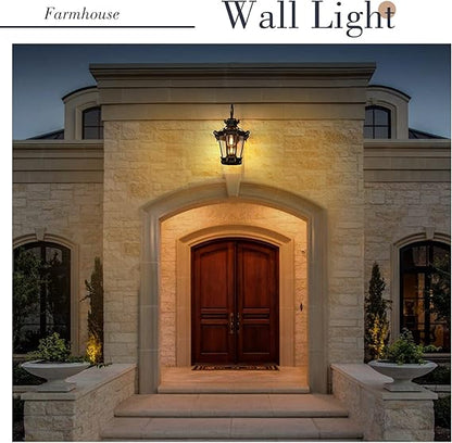 🏡🌿💡 24.4" Large Wall Lantern – Outdoor Farmhouse Porch Light w Clear Glass