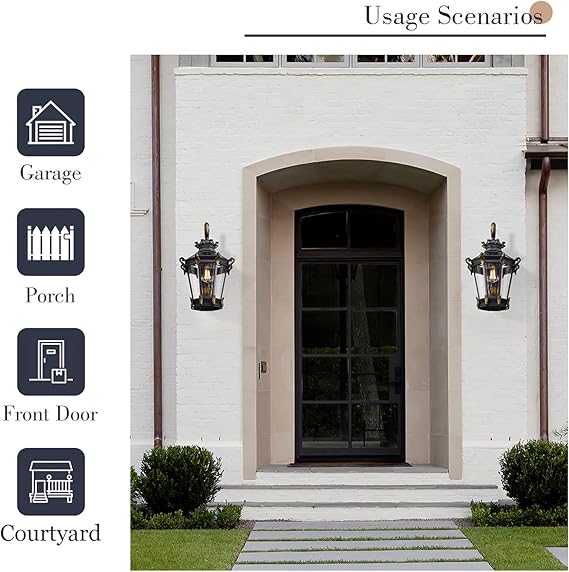 🏡🌿💡 24.4" Large Wall Lantern – Outdoor Farmhouse Porch Light w Clear Glass
