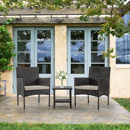🏡🍃☕ 4-Piece Outdoor Rattan Set – Patio Sofa + 2 Chairs + Glass Table for Garden & Porch