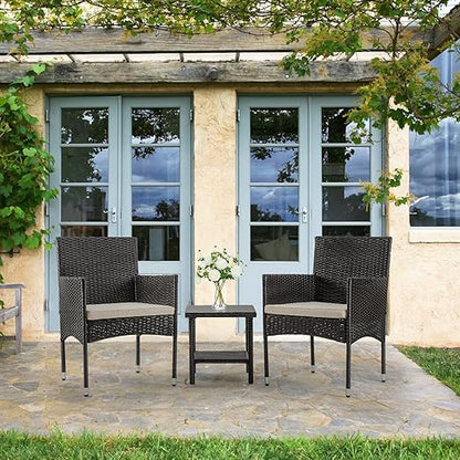 🏡🍃☕ 4-Piece Outdoor Rattan Set – Patio Sofa + 2 Chairs + Glass Table for Garden & Porch