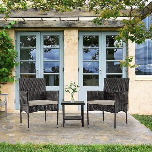 🏡🍃☕ 4-Piece Outdoor Rattan Set – Patio Sofa + 2 Chairs + Glass Table for Garden & Porch