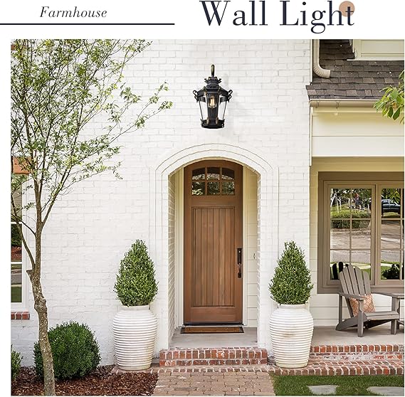 🏡🌿💡 24.4" Large Wall Lantern – Outdoor Farmhouse Porch Light w Clear Glass