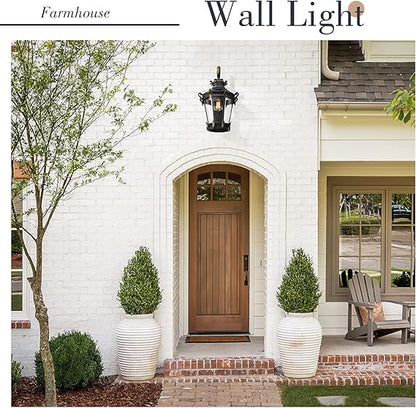 🏡🌿💡 24.4" Large Wall Lantern – Outdoor Farmhouse Porch Light w Clear Glass