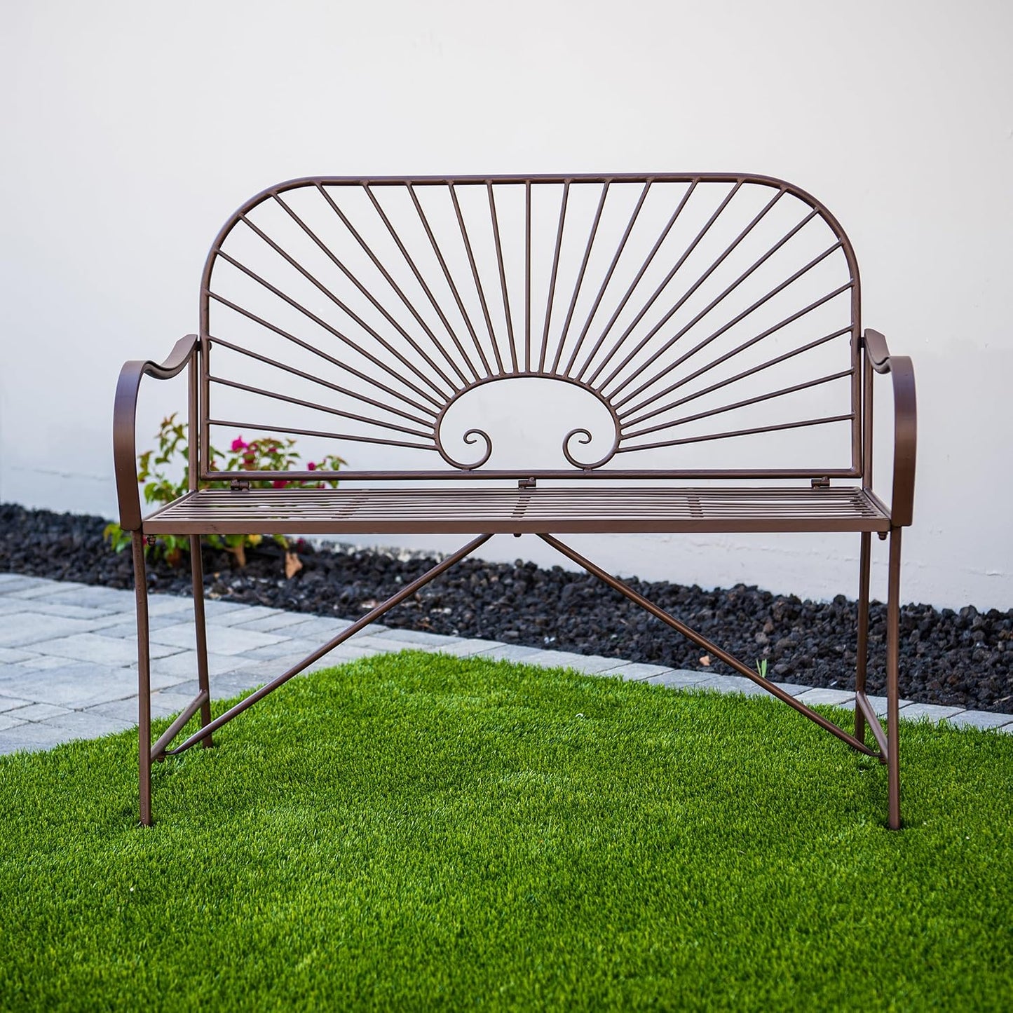 🌟🍃💫 Sunbeam Dual Rocker – Wrought Iron Gliding Bench for 2, Outdoor Patio Furniture