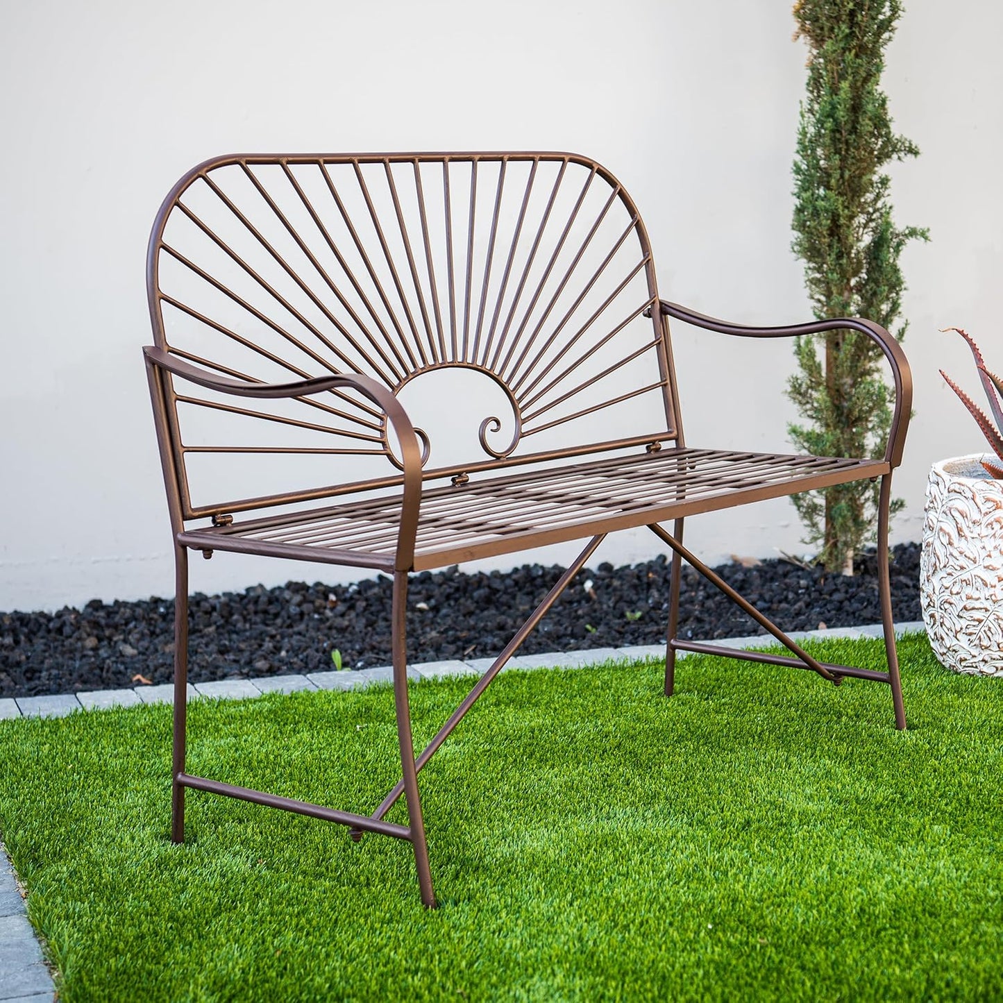 🌟🍃💫 Sunbeam Dual Rocker – Wrought Iron Gliding Bench for 2, Outdoor Patio Furniture